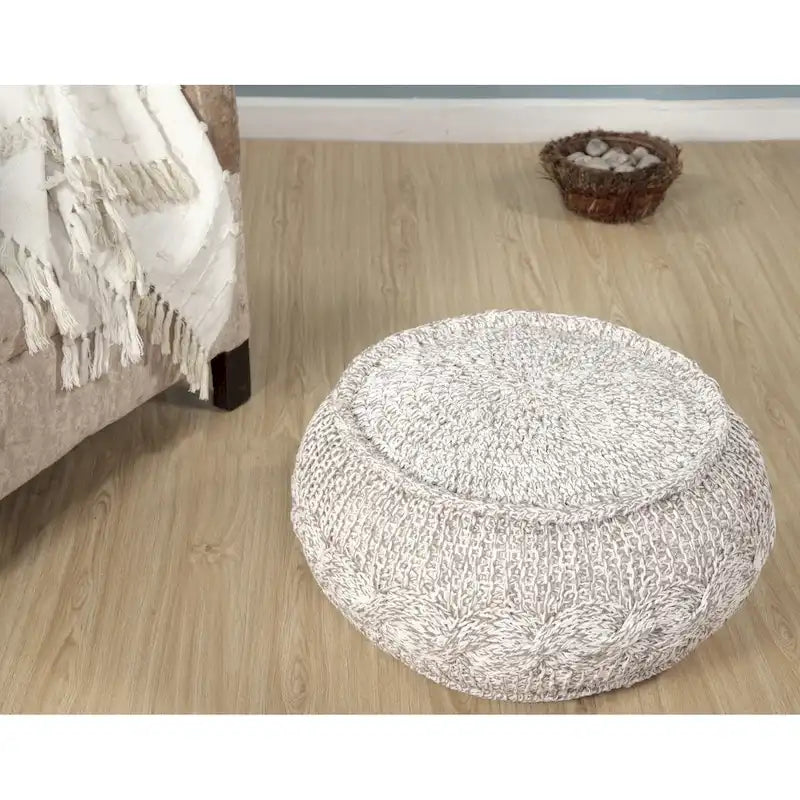 Sevita Melange Natural Cable Knit Pouf Ottoman