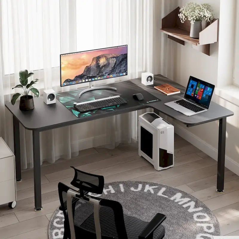 60 Large Home Office Corner Desk L-Shaped Computer Desk with Mouse Pad