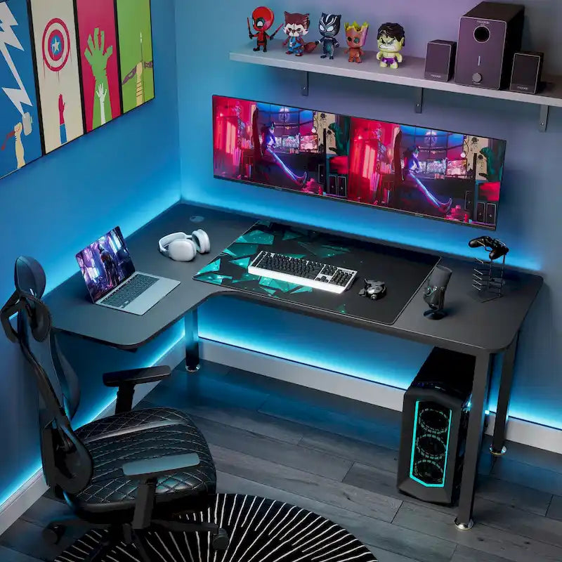 Large Home Office Corner Desk L-Shaped Computer Desk with Mouse Pad