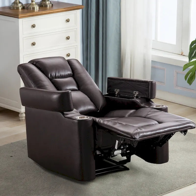 Poltrona reclinabile elettrica in pelle per home theater, confortevole