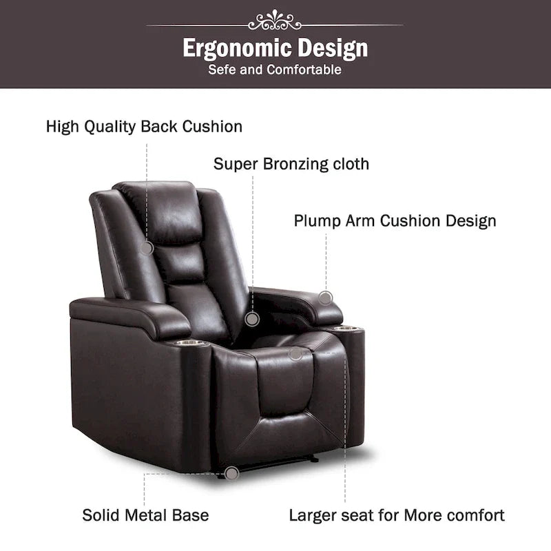 Power Leather Recliner Chair Home Theater Seating Soft