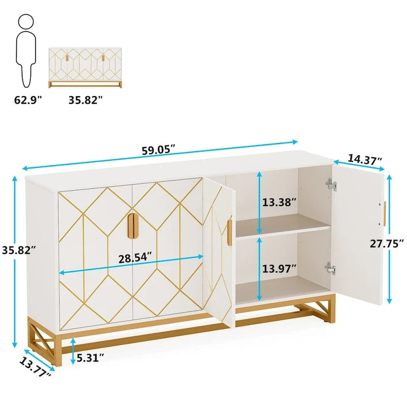 Credenza moderna a 4 ante con ripiano regolabile