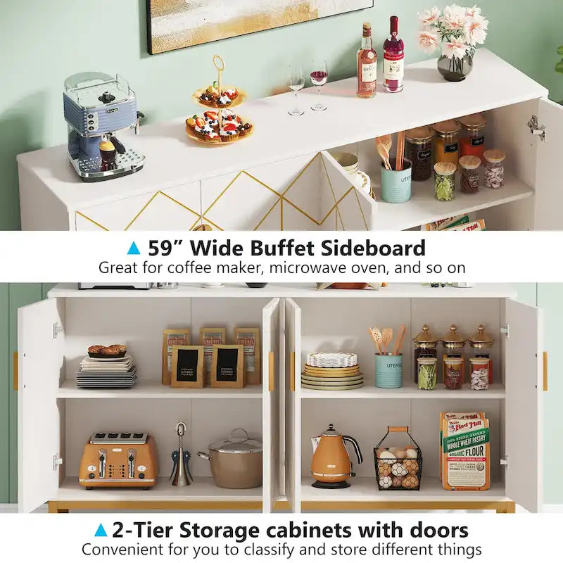 Modern 4-Door Buffet Sideboard Storage Cabinet with Adjustable Shelf