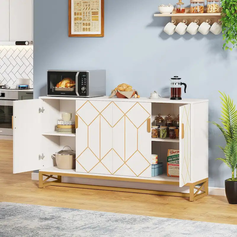 Modern 4-Door Buffet Sideboard Storage Cabinet with Adjustable Shelf