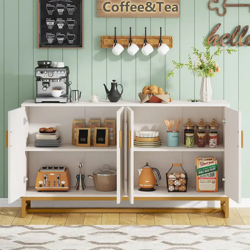 Modern 4-Door Buffet Sideboard Storage Cabinet with Adjustable Shelf