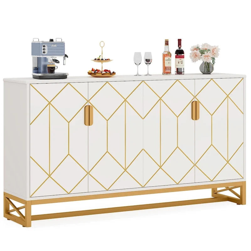Modern 4-Door Buffet Sideboard Storage Cabinet with Adjustable Shelf
