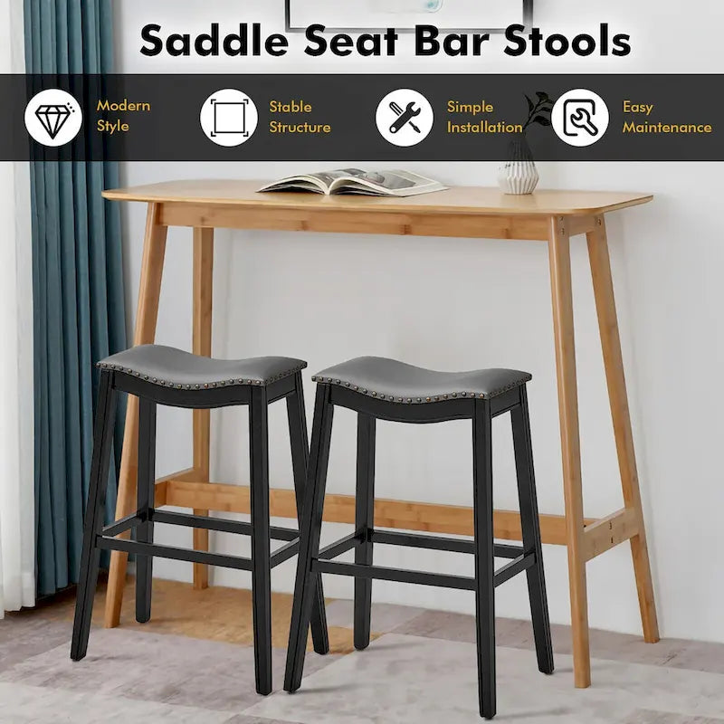 Saddle Bar Stools Bar Height Kitchen Chairs w/ Rubber