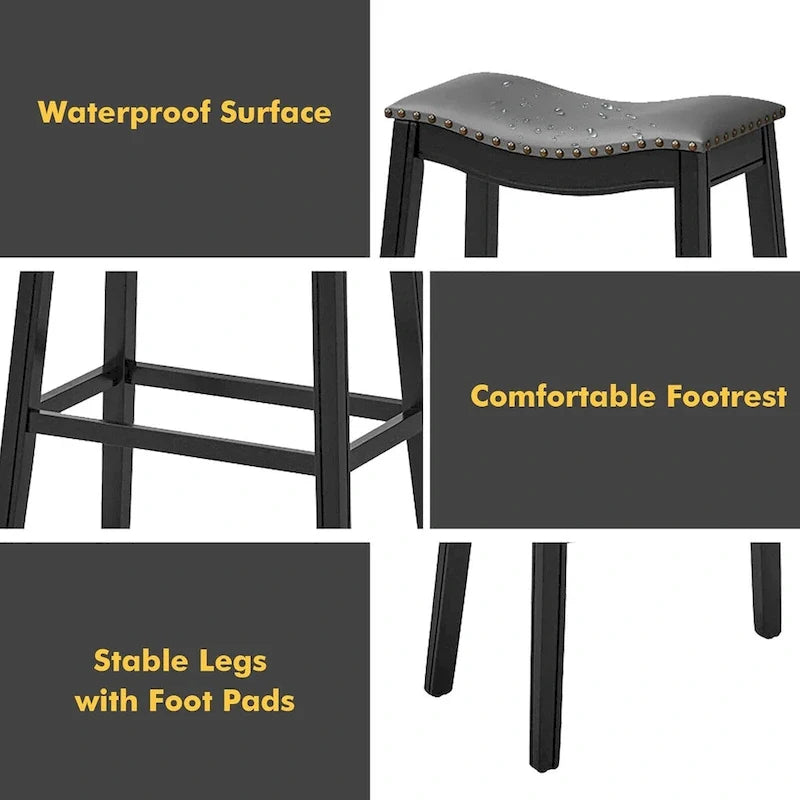 Saddle Bar Stools Bar Height Kitchen Chairs w/ Rubber