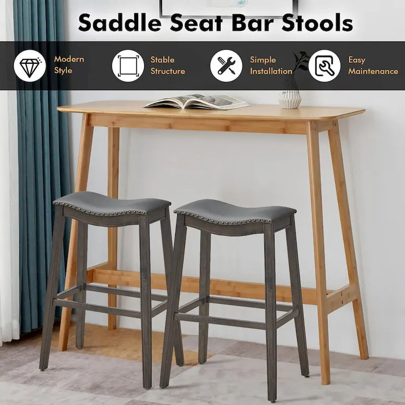 Saddle Bar Stools Bar Height Kitchen Chairs w/ Rubber