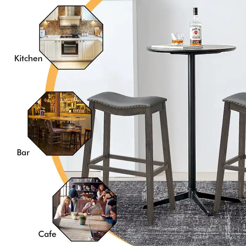 Saddle Bar Stools Bar Height Kitchen Chairs w/ Rubber