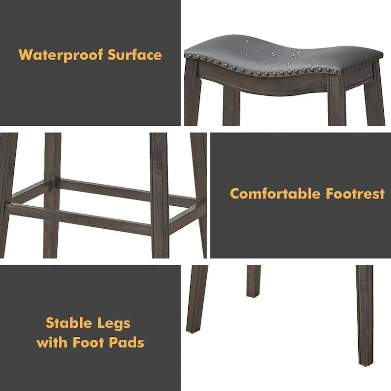 Saddle Bar Stools Bar Height Kitchen Chairs w/ Rubber