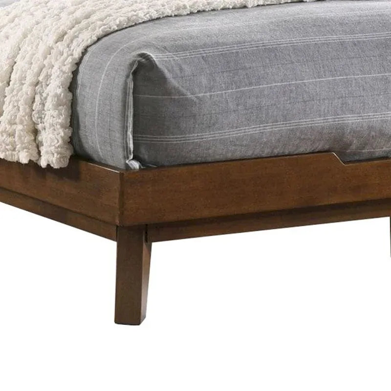 Queen Bed, Chevron Pattern Tall Headboard, Walnut Brown Solid Wood