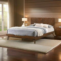 Queen Bed, Chevron Pattern Tall Headboard, Walnut Brown Solid Wood