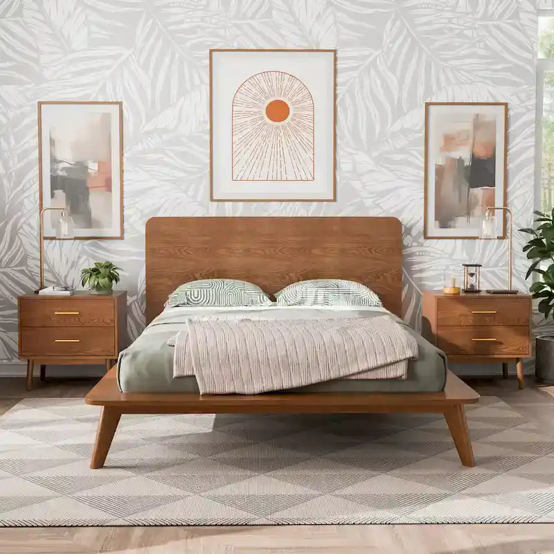Midcentury Low Profile Wood Platform Bed