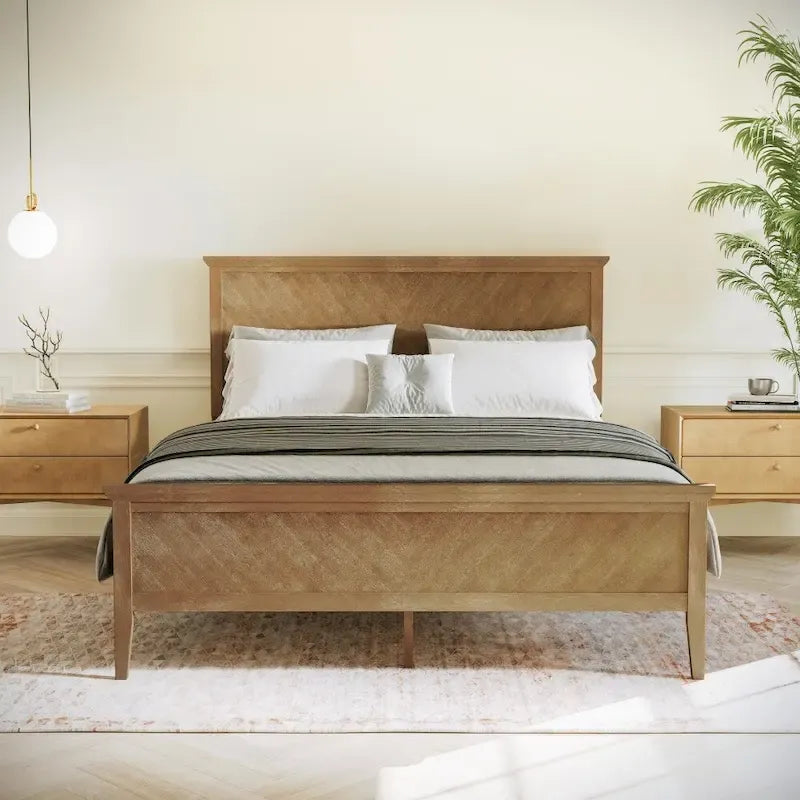 Struttura letto a piattaforma in legno massello con testiera e pediera