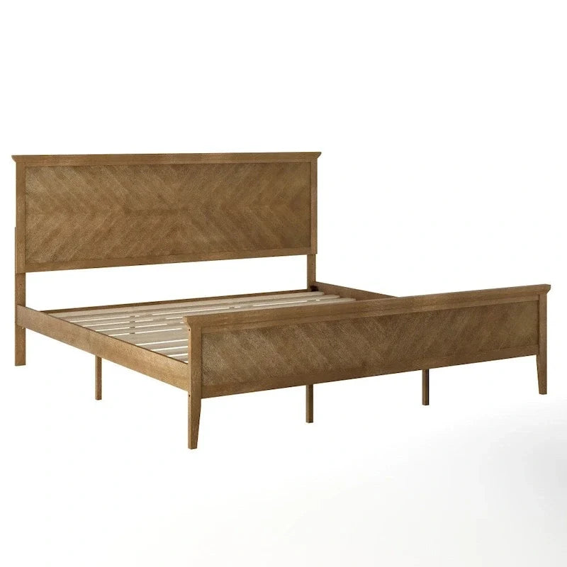 Solid Wood Platform Bed Frame with Headboard and Footboard