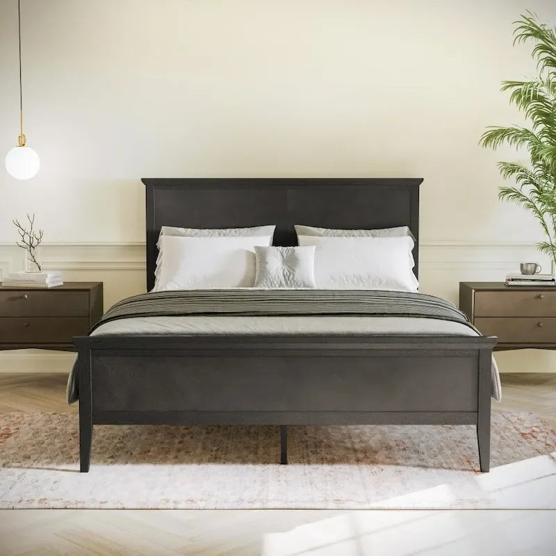 Solid Wood Platform Bed Frame with Headboard and Footboard