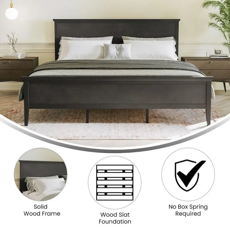 Solid Wood Platform Bed Frame with Headboard and Footboard