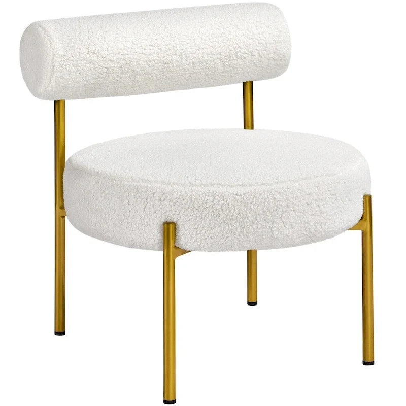 Yaheetech Boucle Gold Metal Legs Accent Chair With Round Padded Seat, White - 252326
