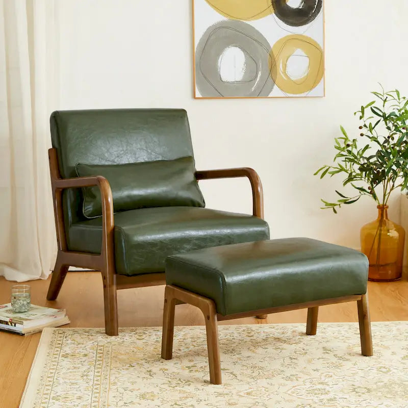 Leatherette Accent Stool With Walnut Rubberwood Legs