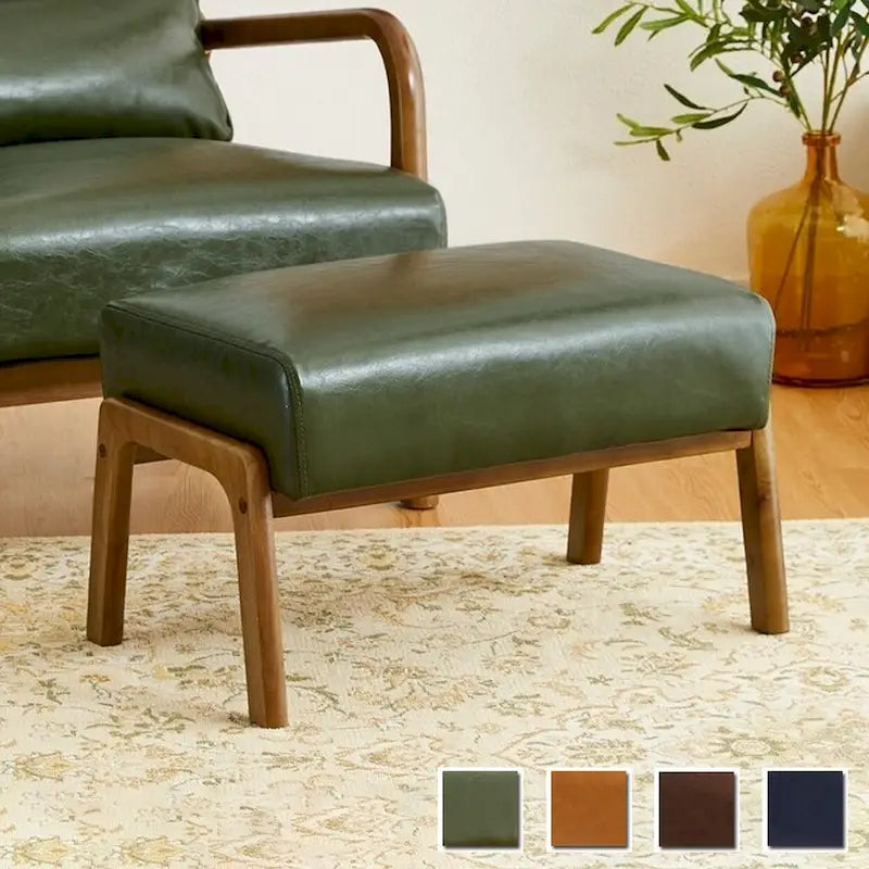 Leatherette Accent Stool With Walnut Rubberwood Legs