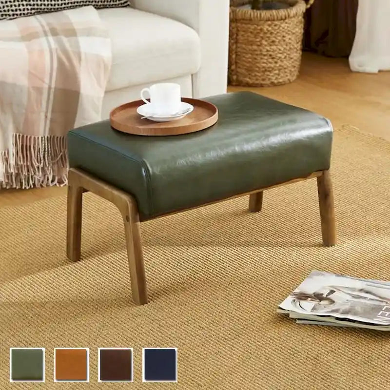 Leatherette Accent Stool With Walnut Rubberwood Legs