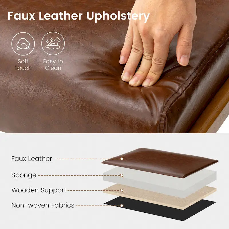 Leatherette Accent Stool With Walnut Rubberwood Legs