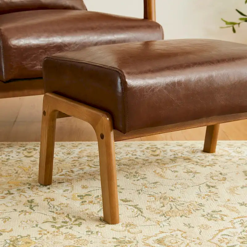 Leatherette Accent Stool With Walnut Rubberwood Legs