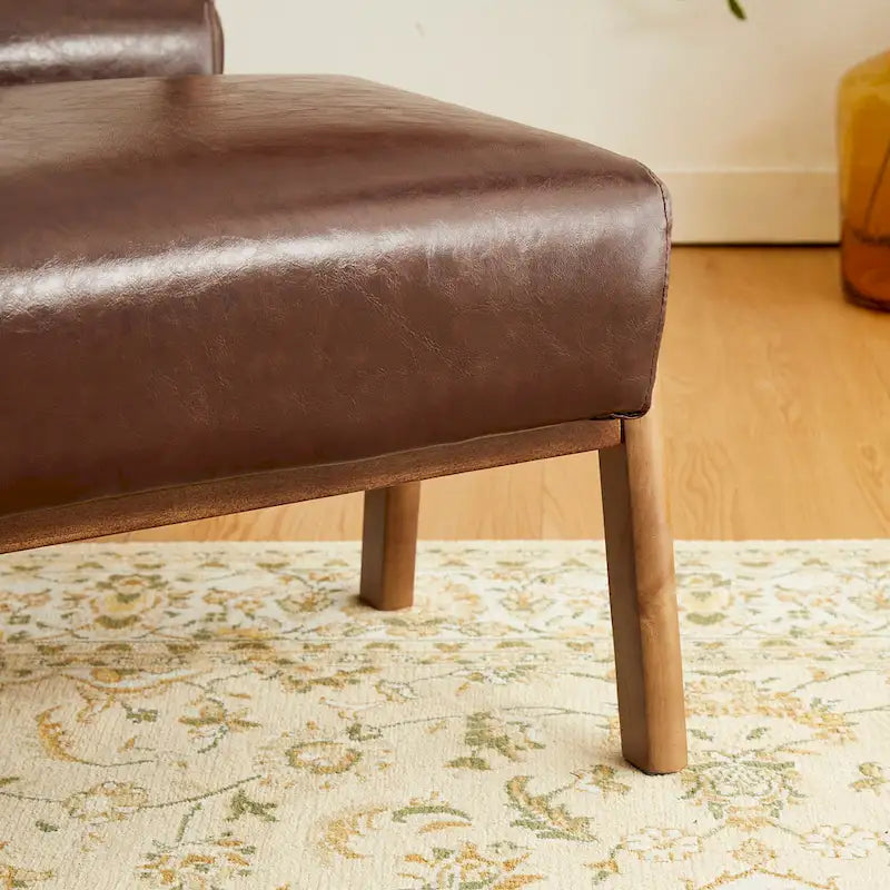 Leatherette Accent Stool With Walnut Rubberwood Legs