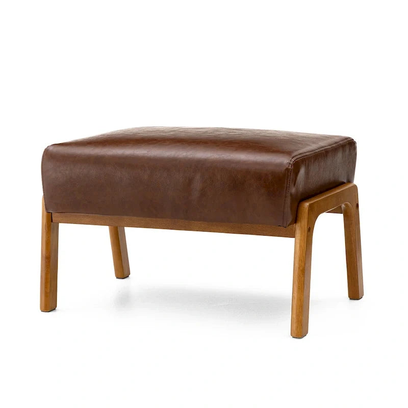 Leatherette Accent Stool With Walnut Rubberwood Legs