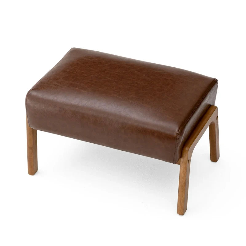 Leatherette Accent Stool With Walnut Rubberwood Legs