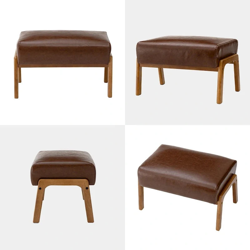 Leatherette Accent Stool With Walnut Rubberwood Legs