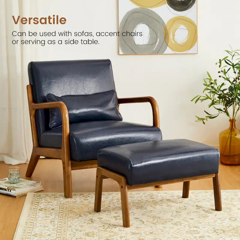 Leatherette Accent Stool With Walnut Rubberwood Legs