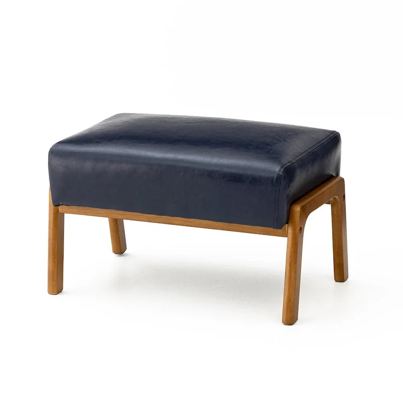 Leatherette Accent Stool With Walnut Rubberwood Legs