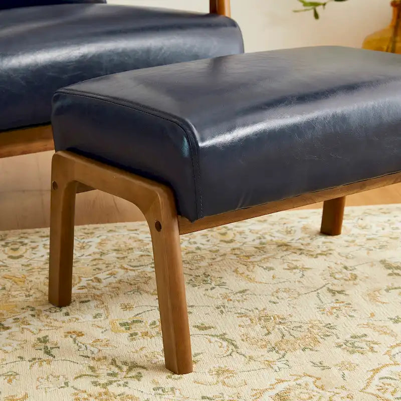 Leatherette Accent Stool With Walnut Rubberwood Legs