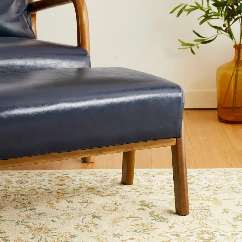 Leatherette Accent Stool With Walnut Rubberwood Legs