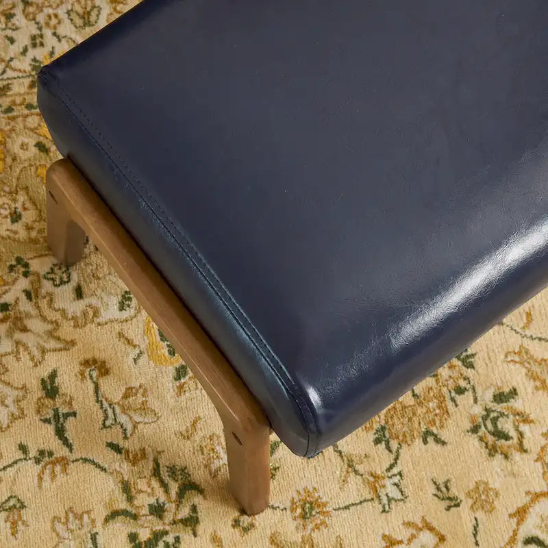 Leatherette Accent Stool With Walnut Rubberwood Legs