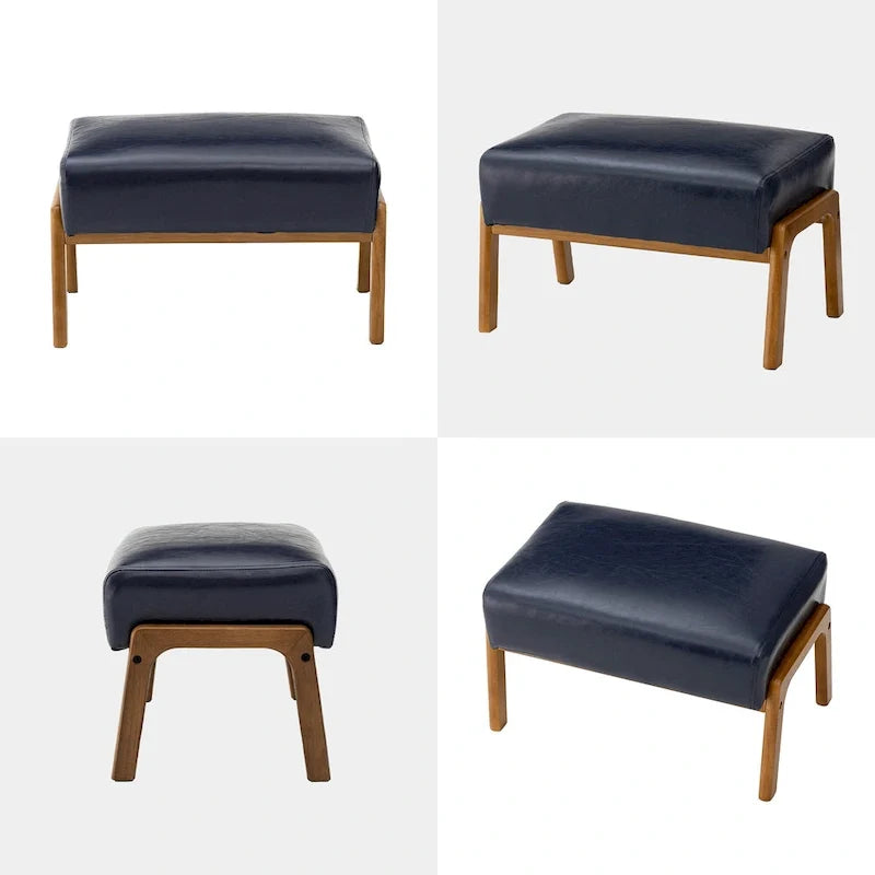 Leatherette Accent Stool With Walnut Rubberwood Legs