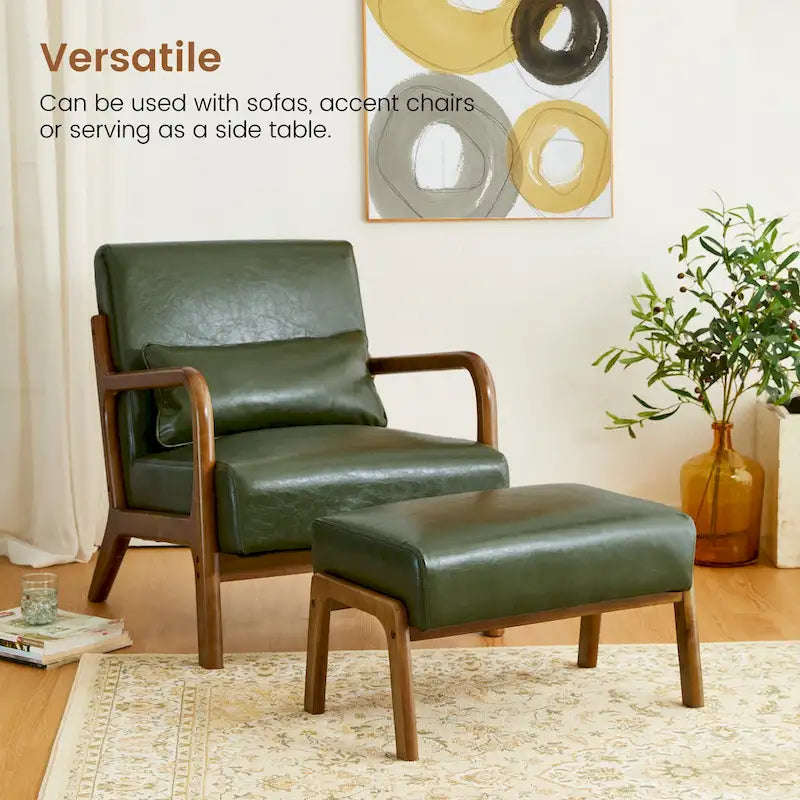 Leatherette Accent Stool With Walnut Rubberwood Legs