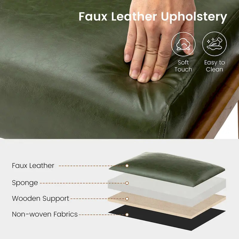 Leatherette Accent Stool With Walnut Rubberwood Legs