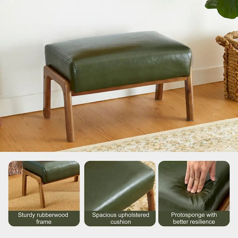 Leatherette Accent Stool With Walnut Rubberwood Legs