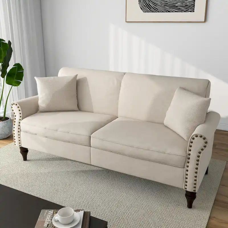 Sofa with Nailhead Trim Rolled Arms