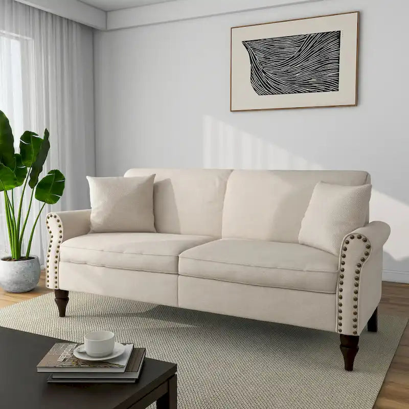 73 Sofa with Nailhead Trim Rolled Arms
