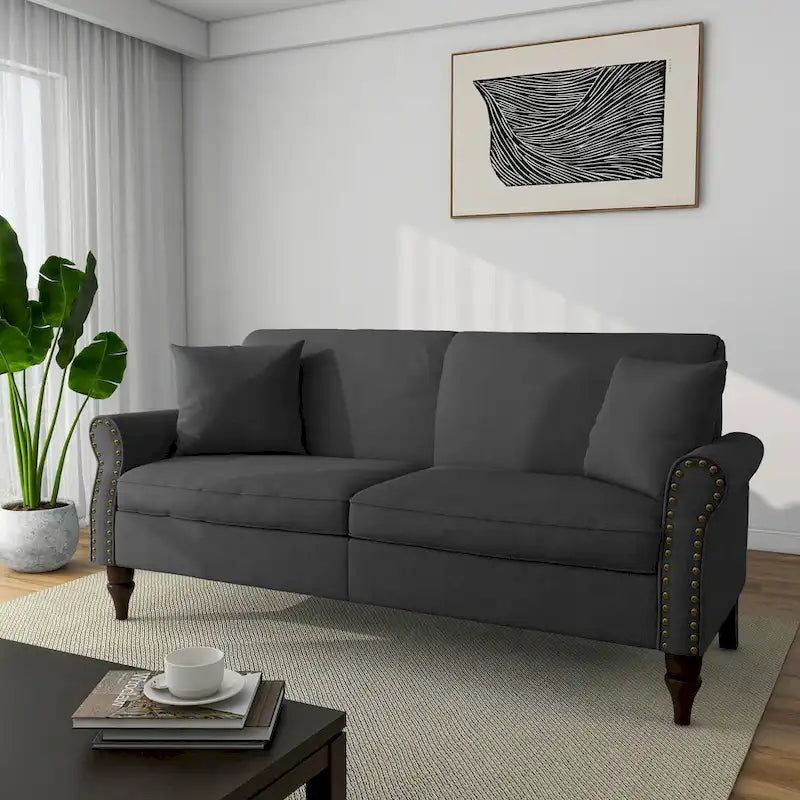Sofa with Nailhead Trim Rolled Arms
