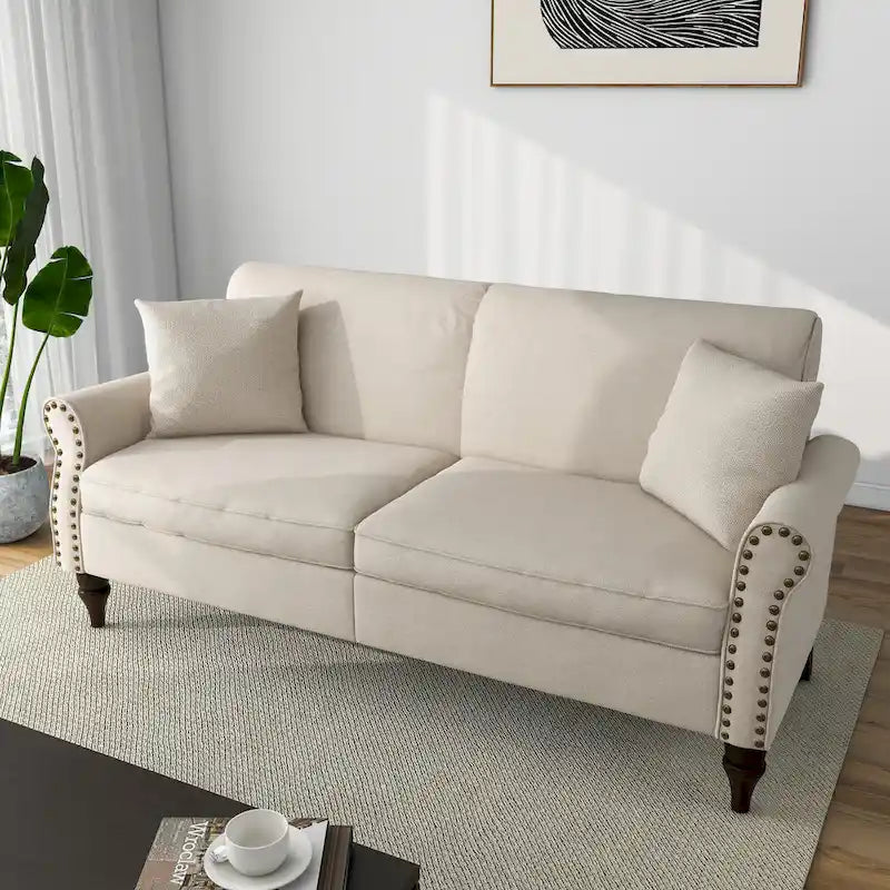 Sofa with Nailhead Trim Rolled Arms