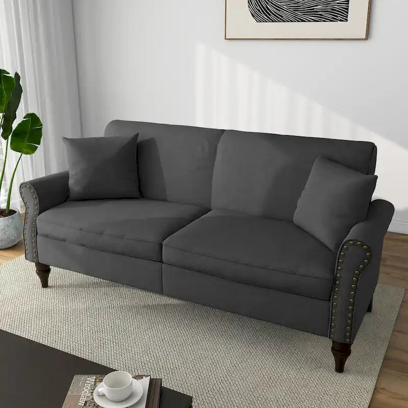 Sofa with Nailhead Trim Rolled Arms