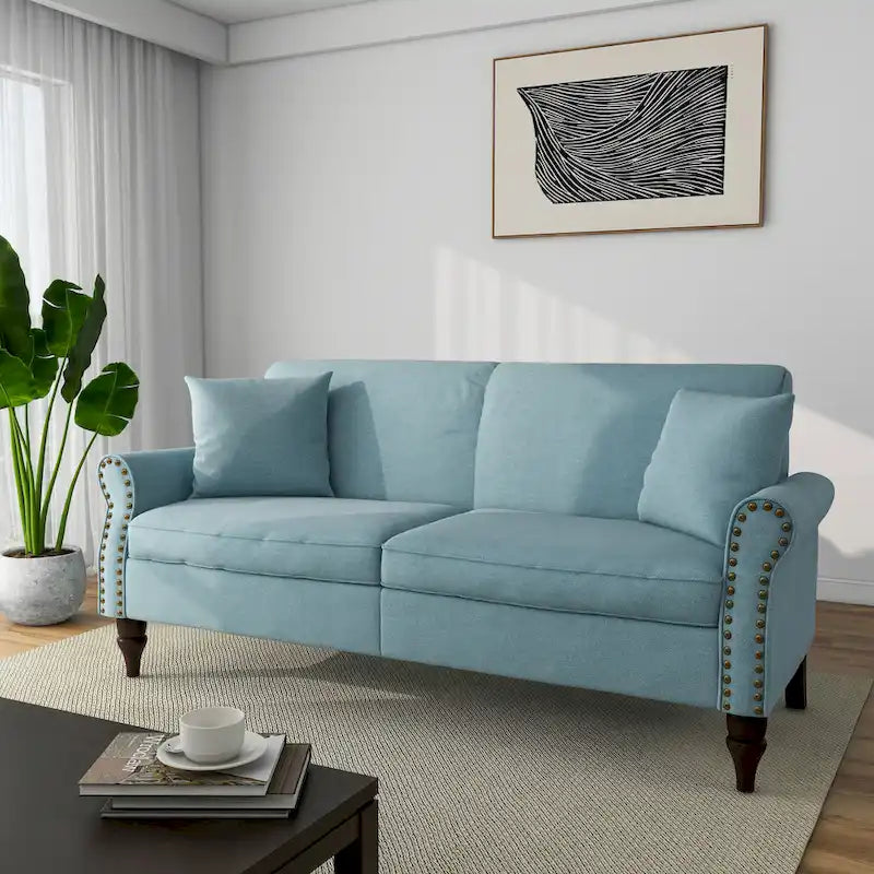 Sofa with Nailhead Trim Rolled Arms