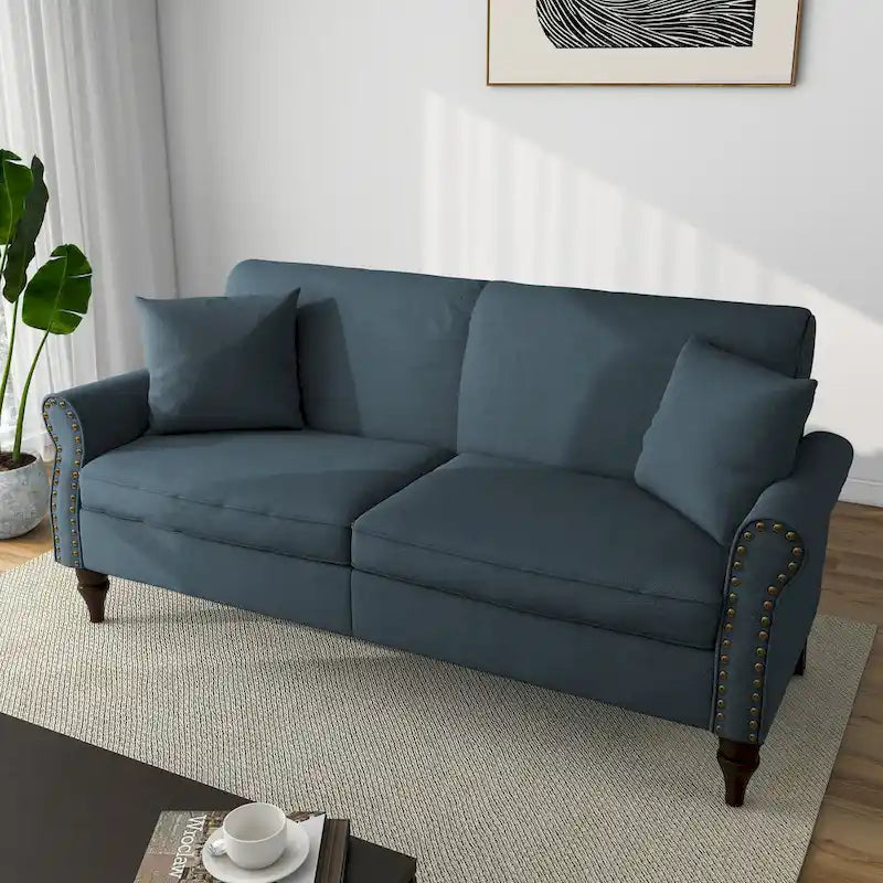 Sofa with Nailhead Trim Rolled Arms