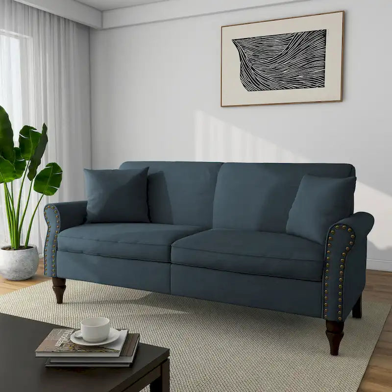 Sofa with Nailhead Trim Rolled Arms