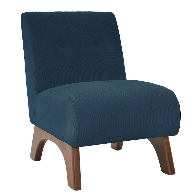 Poltrona decorativa in velluto a coste senza braccioli, con gambe in legno massello e seduta imbottita